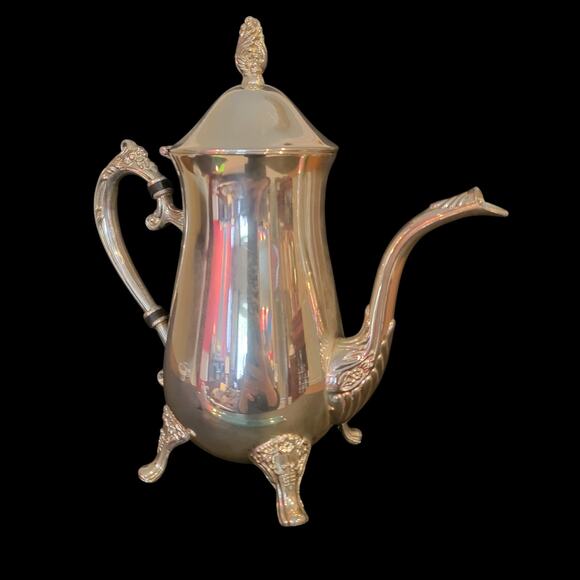 Vintage Silver Plated Baroque Coffee Pot Ornate Handle Footed Teapot - Picture 10 of 10